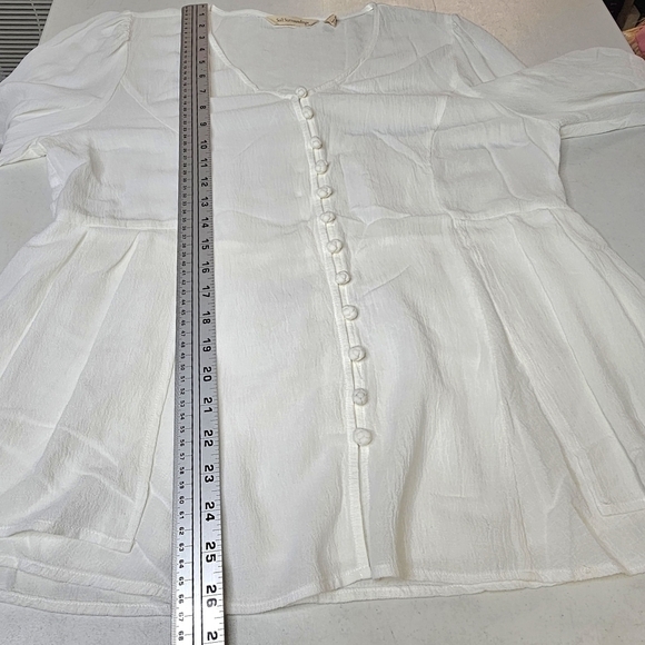 Soft Surroundings Small Boho Crinkle Button Front Off White Long Sleeve Blouse - Picture 11 of 16